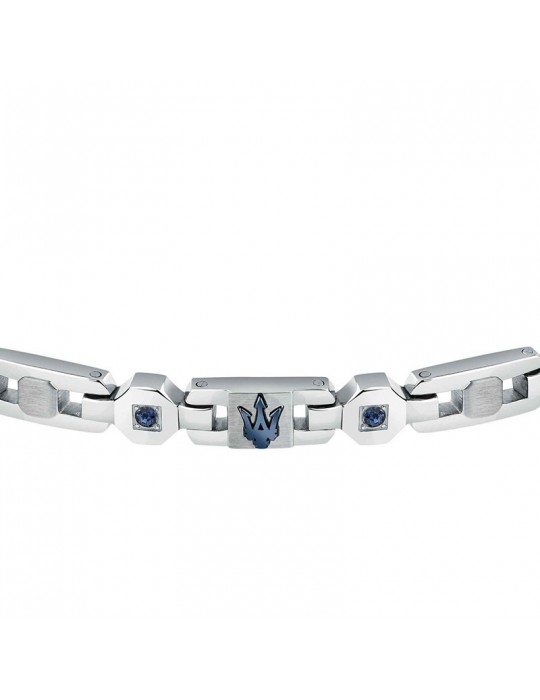 Maserati Bracelet - Iconic - Steel-Trident-Blue Crystals-JM423AVD15