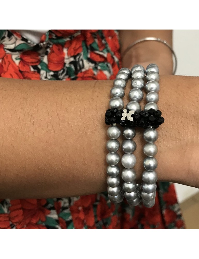 Rajola Bracelet - Charlotte - Gray Pearls - Black Onyx - 141595965X