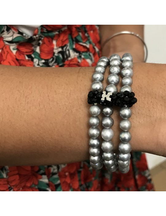 Bracciale Rajola - Charlotte - Perle Grigie - Onice Nero - 141595965X