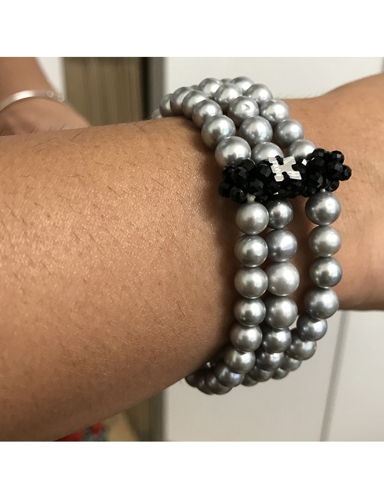 Bracciale Rajola - Charlotte - Perle Grigie - Onice Nero - 141595965X