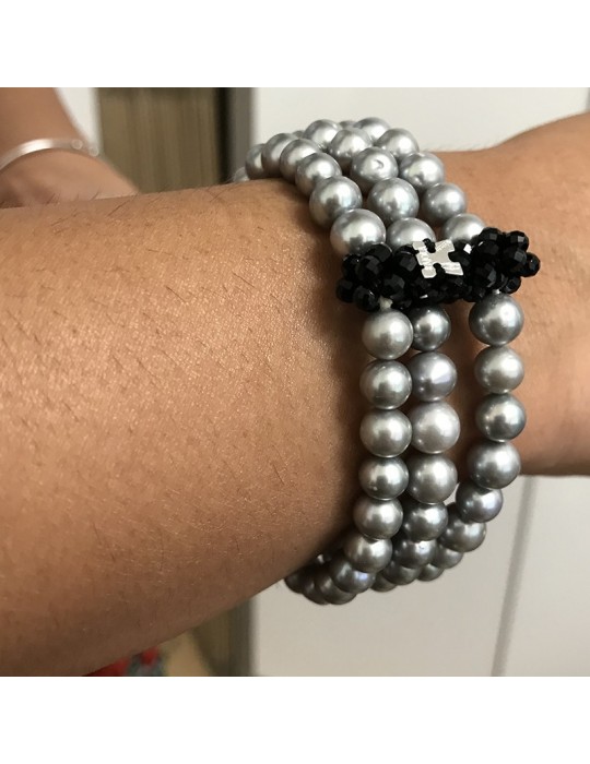 Bracciale Rajola - Charlotte - Perle Grigie - Onice Nero - 141595965X