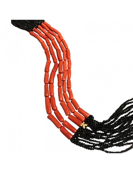 Rajola Necklace - Spotted - Multistrand-Red Coral-Black Onyx-2569921