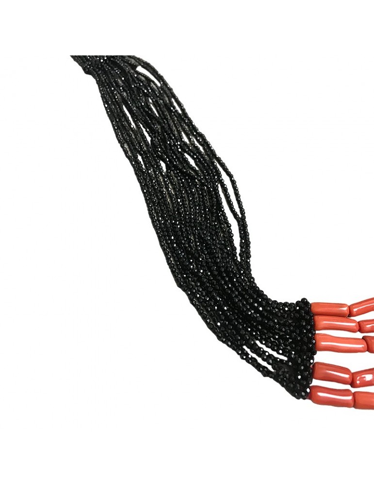 Collana Rajola - Macula - Multifilo-Corallo Rosso-Onice Nero-2569921
