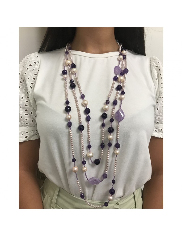 Rajola necklace - Paradise - Multistrand - Pearls - Amethyst - 542895