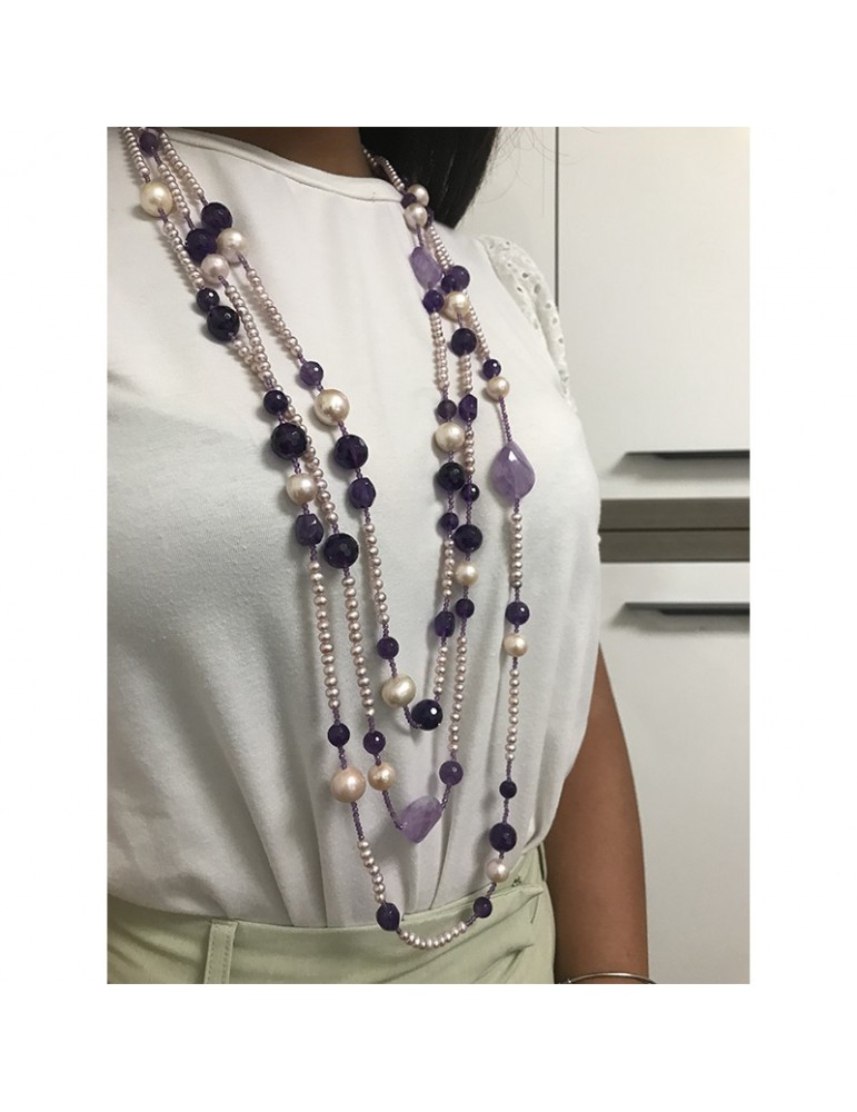 Rajola necklace - Paradise - Multistrand - Pearls - Amethyst - 542895