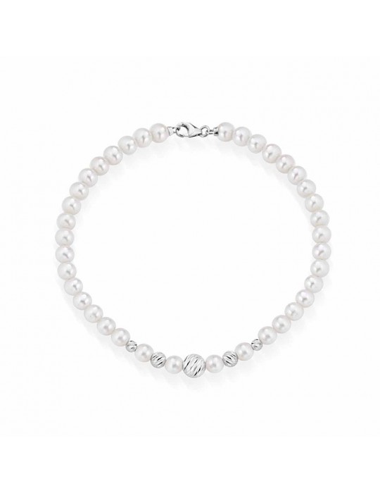 Lelune Starlight Bracelet - with 4,5-5mm Freshwater Pearls and 18K White Gold Spheres - 0