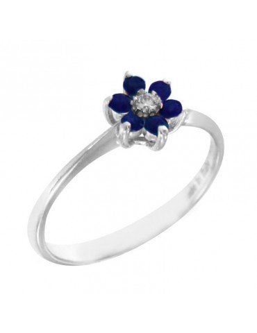 Davite & Delucchi Women's Ring - 18k White Gold Rosette with Natural Diamonds and Sapphires 0.23 ct - 0