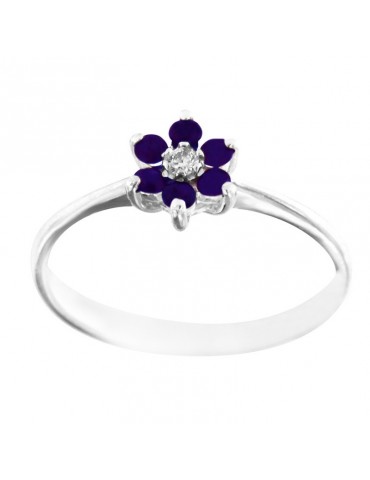 Davite & Delucchi Women's Ring - 18k White Gold Rosette with Natural Diamonds and Sapphires 0.23 ct - 0 2