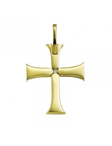 Chimento Cross Pendant - Tradition Gold Sacred Images in 18K Yellow Gold with Natural Diamond - 0