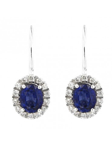 Davite & Delucchi Women's Earrings - 18k White Gold Pendants with Natural Diamonds and Sapphires 0.90 ct - 0