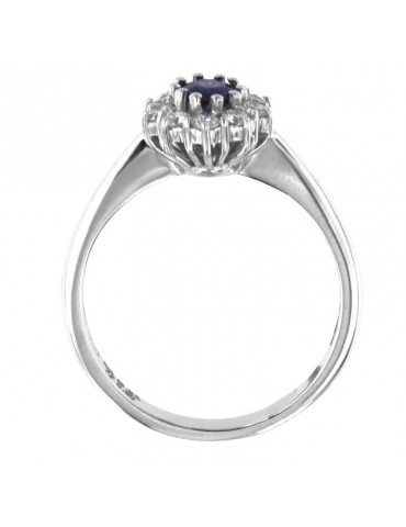Davite&Delucchi Ring - 18k White Gold Rosette with Natural Diamonds and Sapphire - 0 2
