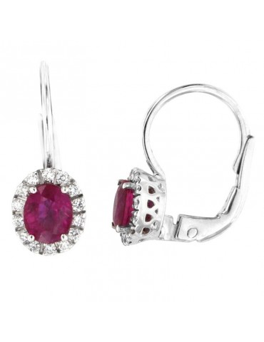 Davite&Delucchi Earrings - 18k White Gold Pendants with Natural Diamonds and Rubies 0.95 ct - 0 2