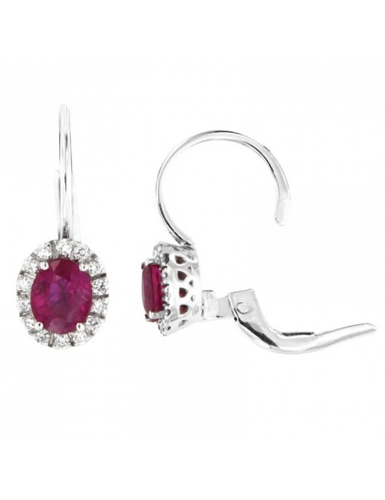 Davite&Delucchi Earrings - 18k White Gold Pendants with Natural Diamonds and Rubies 0.95 ct - 0