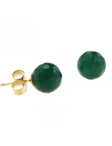 Rajola Earrings - Nude - 18 kt Yellow Gold - Green Agate - 8 mm - 35086