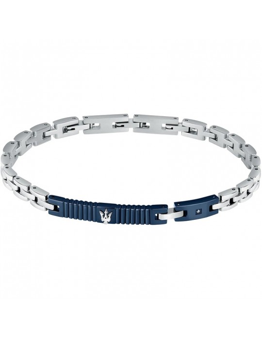 Maserati Men's Bracelet - Diamonds in Steel with Blue Central Bar and White Diamond - 0