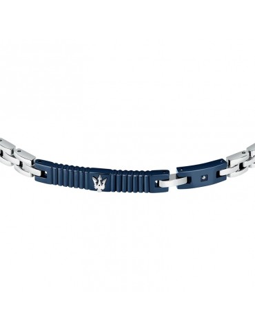 Maserati Men's Bracelet - Diamonds in Steel with Blue Central Bar and White Diamond - 0 2