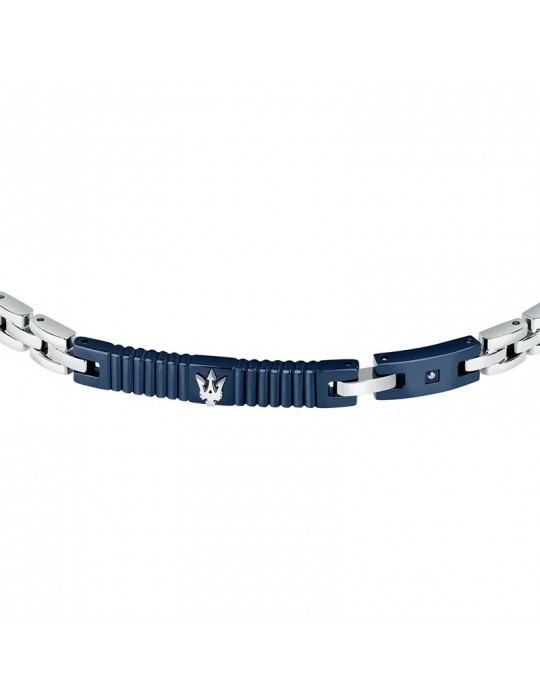 Maserati Men's Bracelet - Diamonds in Steel with Blue Central Bar and White Diamond - 0