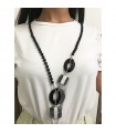 Rajola Women's Necklace - Long Eyes with Black Onyx and Pearls