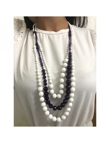 Rajola Necklace - Mito - Long Multistrand - White Paste-Amethyst-566161