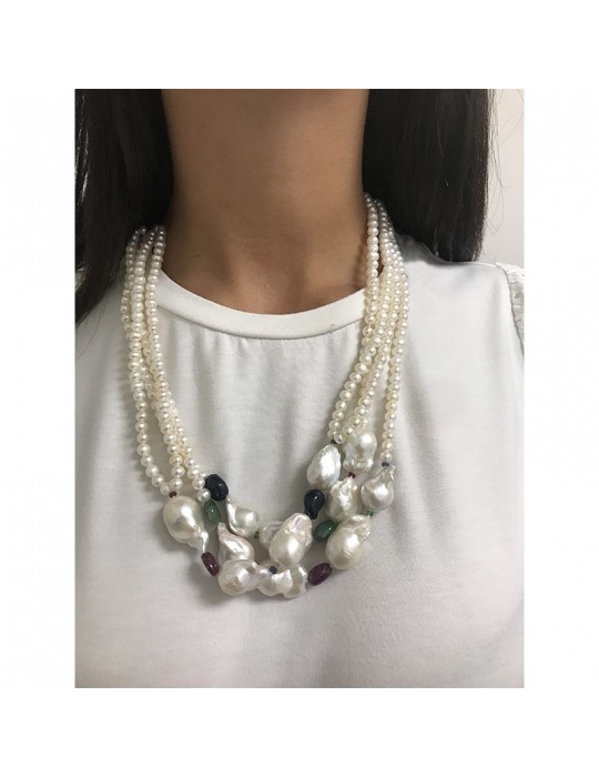 Rajola Necklace - Bloom - River Pearls - Precious Stones - 5430226