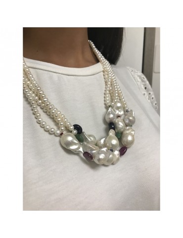 Rajola Necklace - Bloom - River Pearls - Precious Stones - 5430226 2