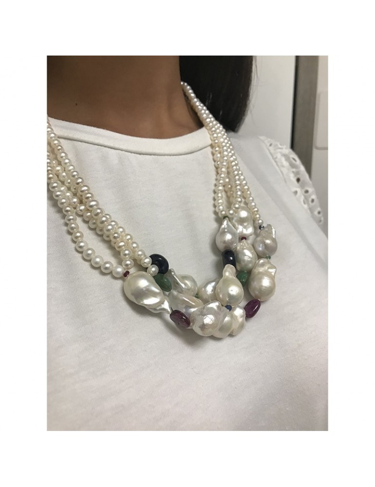 Rajola Necklace - Bloom - River Pearls - Precious Stones - 5430226