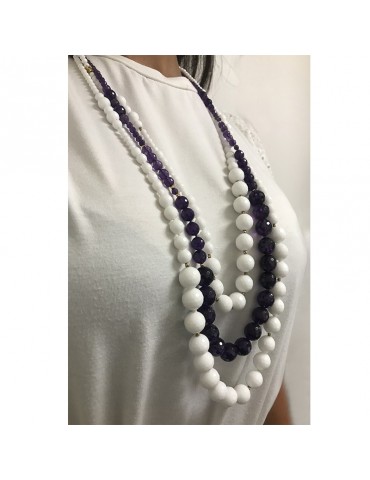 Rajola Necklace - Mito - Long Multistrand - White Paste-Amethyst-566161 2