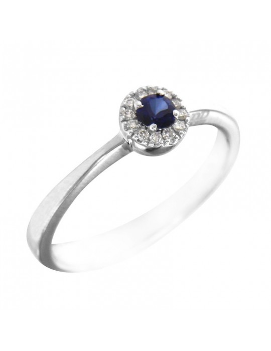 Davite & Delucchi Women's Ring - in 18k White Gold with Natural Diamonds and 0.14 ct Sapphire - 0