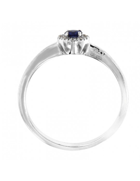 Davite & Delucchi Women's Ring - in 18k White Gold with Natural Diamonds and 0.14 ct Sapphire - 0