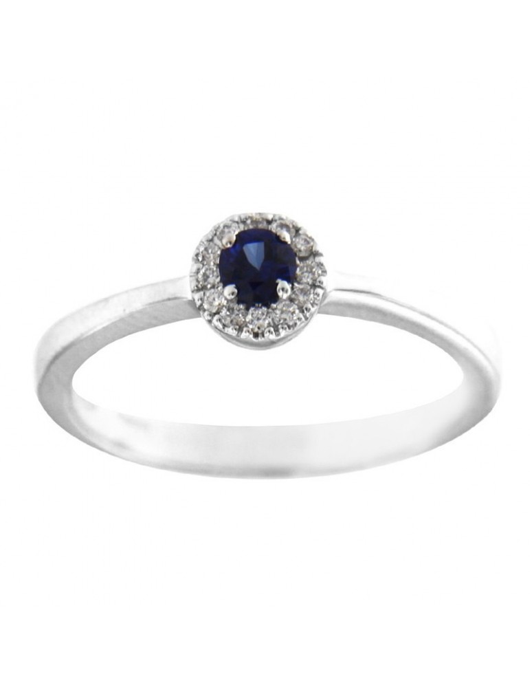 Davite & Delucchi Women's Ring - in 18k White Gold with Natural Diamonds and 0.14 ct Sapphire - 0