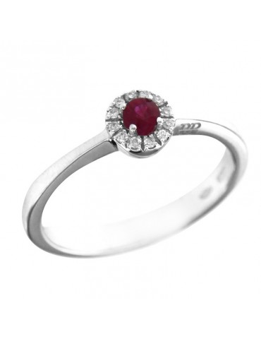 Anello Davite&Delucchi - Oro Bianco 18 carati - Diamanti - Rubino 0,14 ct