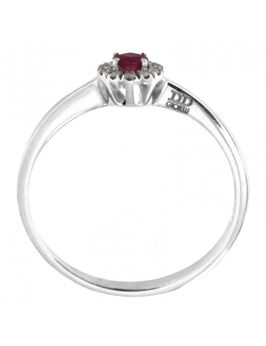 Davite & Delucchi Women's Ring - in 18k White Gold with Natural Diamonds and 0.14 ct Ruby - 0
