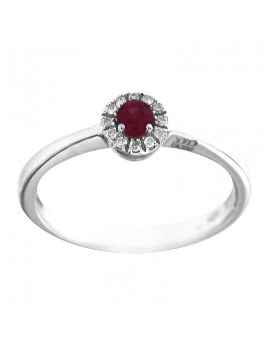 Davite & Delucchi Women's Ring - in 18k White Gold with Natural Diamonds and 0.14 ct Ruby - 0