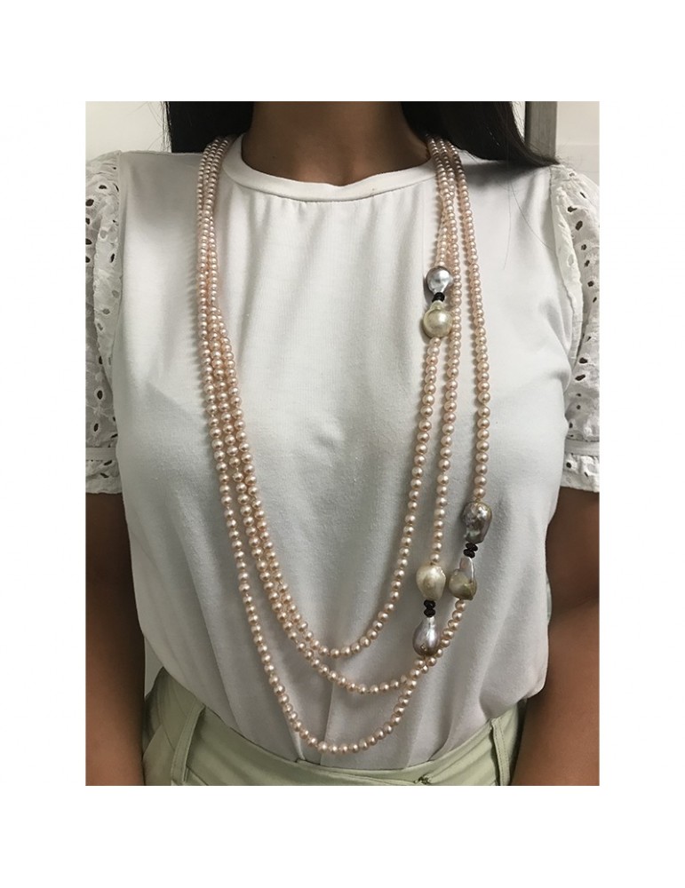 Collana Rajola - Camilla - Lunga - Perle Rosate - Granato - 542923