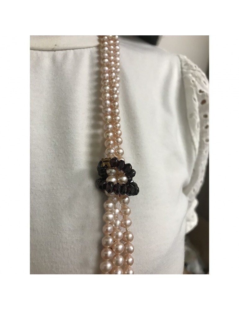 Rajola Necklace - Camilla - Long - Pink Pearls - Garnet - 542923