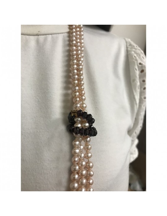 Rajola Necklace - Camilla - Long - Pink Pearls - Garnet - 542923