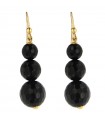 Rajola Earrings for Women - Peony in 18K Yellow Gold with Three Black Onyx Spheres