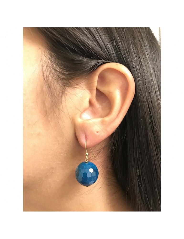Rajola Earrings - Fishhook - 18K Yellow Gold-Black Agate-Blue-340531883