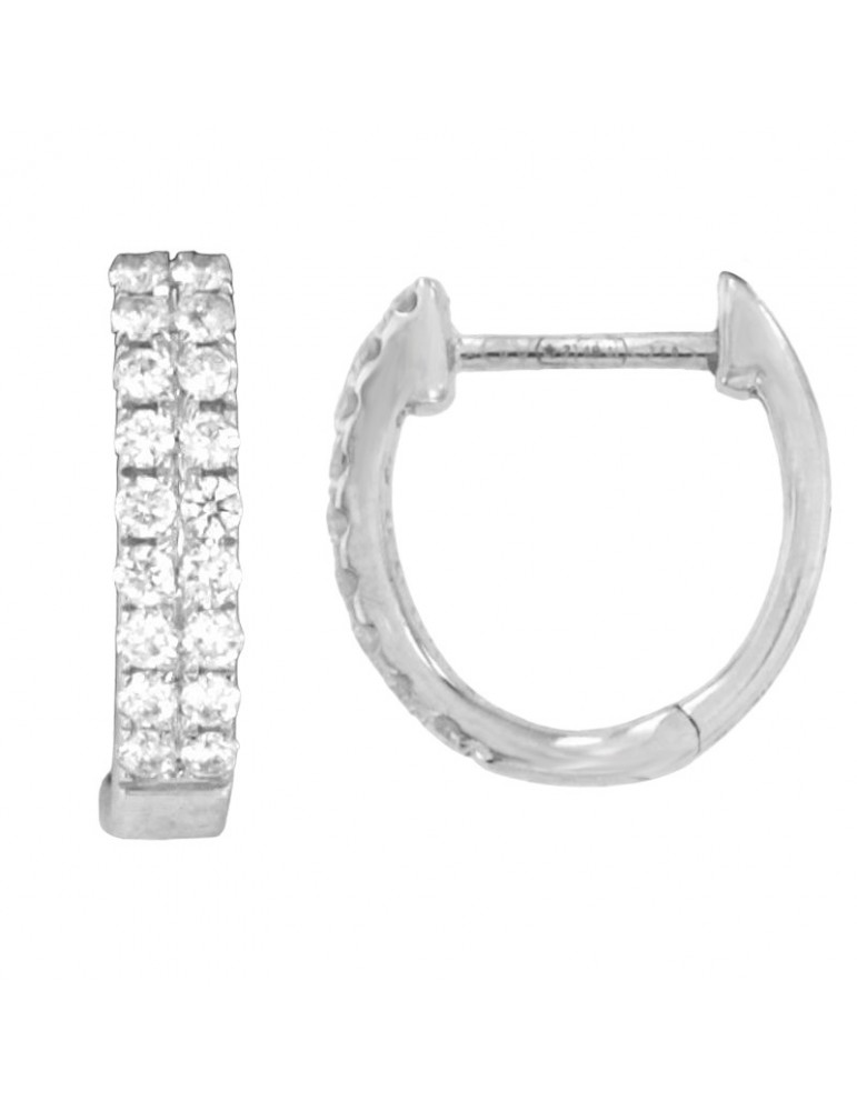 Giorgio Visconti Earrings - Hoop Earrings in 18k White Gold with Two Rows of White Diamonds 0.24 ct - 0