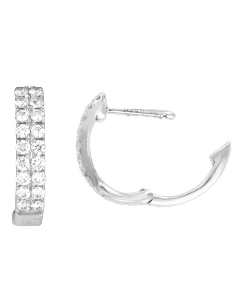 Giorgio Visconti Earrings - Hoop Earrings in 18k White Gold with Two Rows of White Diamonds 0.24 ct - 0