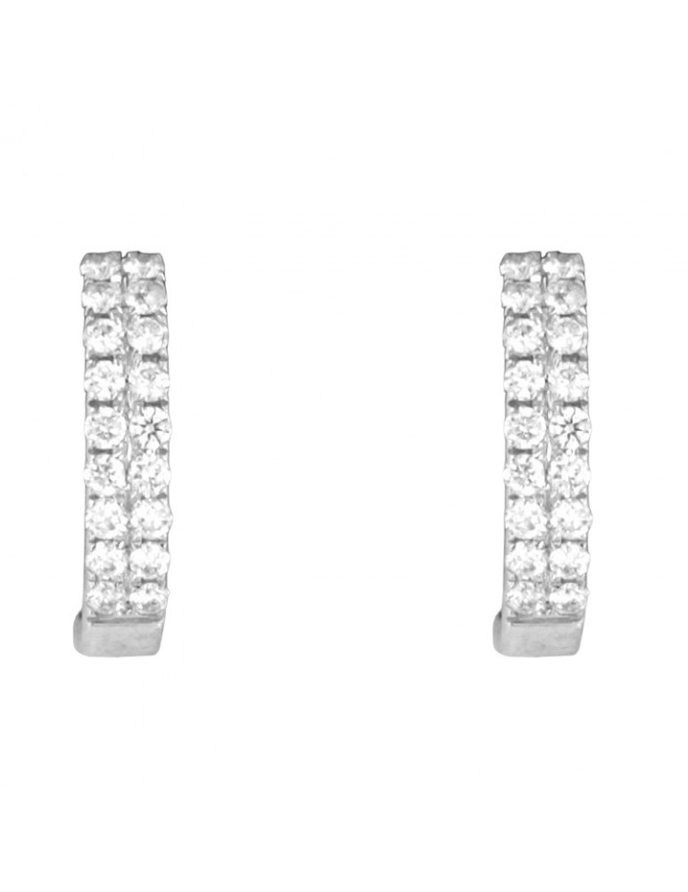 Giorgio Visconti Earrings - Hoop Earrings in 18k White Gold with Two Rows of White Diamonds 0.24 ct - 0