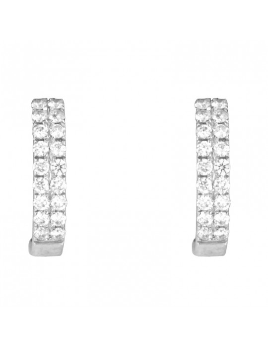 Giorgio Visconti Earrings - Hoop Earrings in 18k White Gold with Two Rows of White Diamonds 0.24 ct - 0