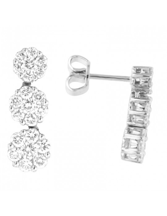 Giorgio Visconti Earrings - Trilogy Flower in 18k White Gold with White Diamonds 0.90 ct - 0