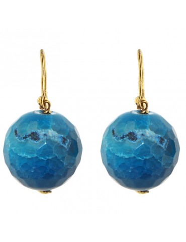 Rajola Earrings - Fishhook - 18K Yellow Gold-Black Agate-Blue-340531883