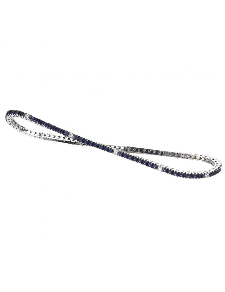Davite&Delucchi Tennis Bracelet - in 18K White Gold with White Diamonds and 1.15 ct Blue Sapphires - 0