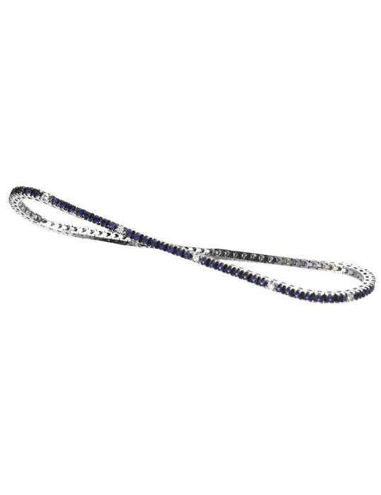 Bracciale Tennis Davite&Delucchi - Oro Bianco 18 Carati - Diamanti - Zaffiri Blu 1,15 ct