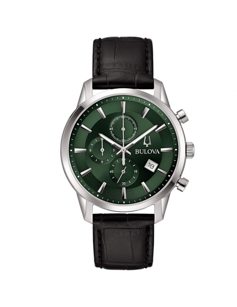 Bulova Watch - Sutton Quartz Chronograph 41mm Green with Black Leather Strap - 0