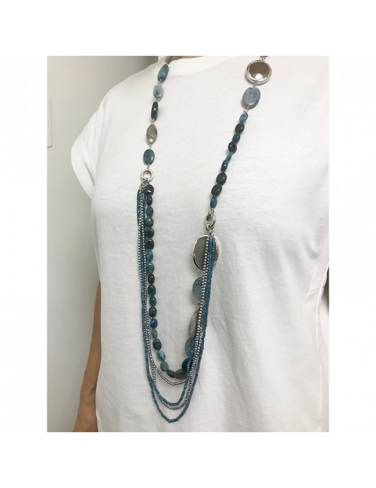 Della Rovere Necklace - Long - 925% Silver - Apatite - Quartz - DR176