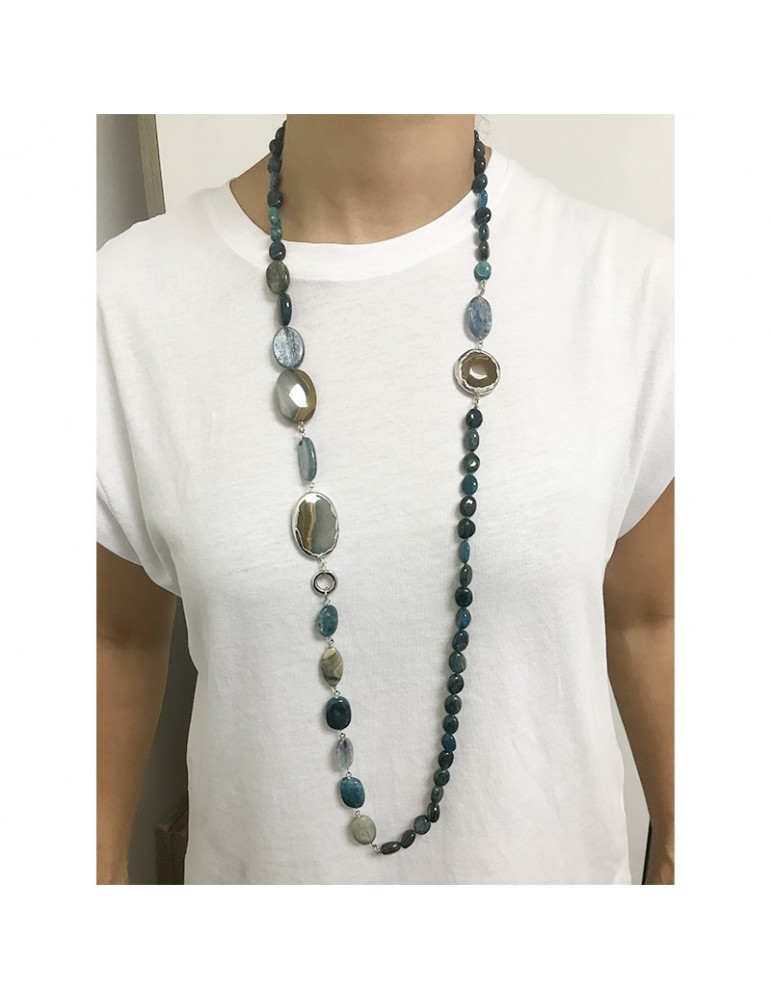 Della Rovere Necklace - Long - 925% Silver - Apatite - Quartz - DR176