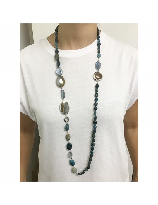 Della Rovere Necklace - Long - 925% Silver - Apatite - Quartz - DR176